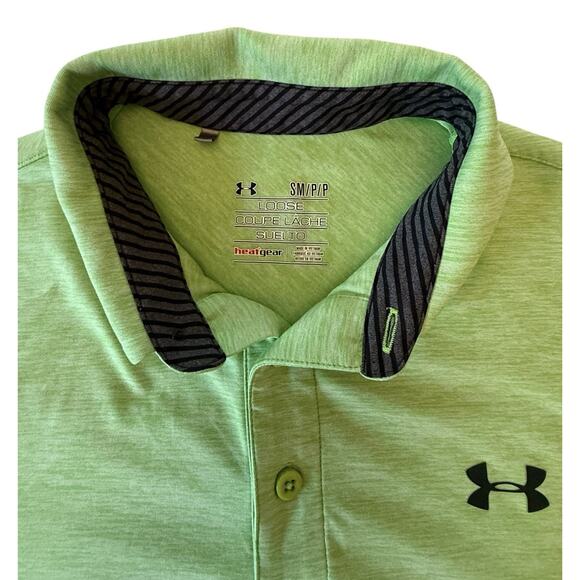 Under Armour Polo Men Small Polo Shirt Heat Gear Loose Fit Light Green Heather - Picture 8 of 16